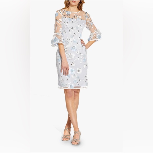 Adrianna Papell Embellished Sheath Dress Adrianna Papell Women's Beaded Sheath  Dress | Floral Embroidery Cocktail Dress With Illusion Neckline Floral Embroidered  Dress